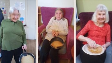 Pancake flipping fun at Cheshire care home